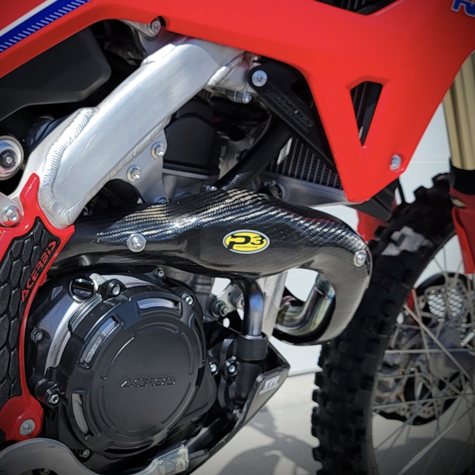 P3 Carbon Heat Shield: Honda MAXCoverage FMF MegaBomb CRF450R & 450RX 2021 - 2026 (See Fitment Chart)