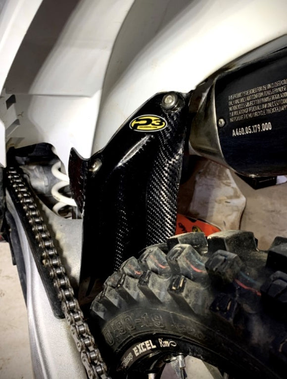 P3 Carbon Mud Flap & Shock Guard | KTM/HUSQ/GasGas | 2023 - 2026 Models (See Fitment Tab)