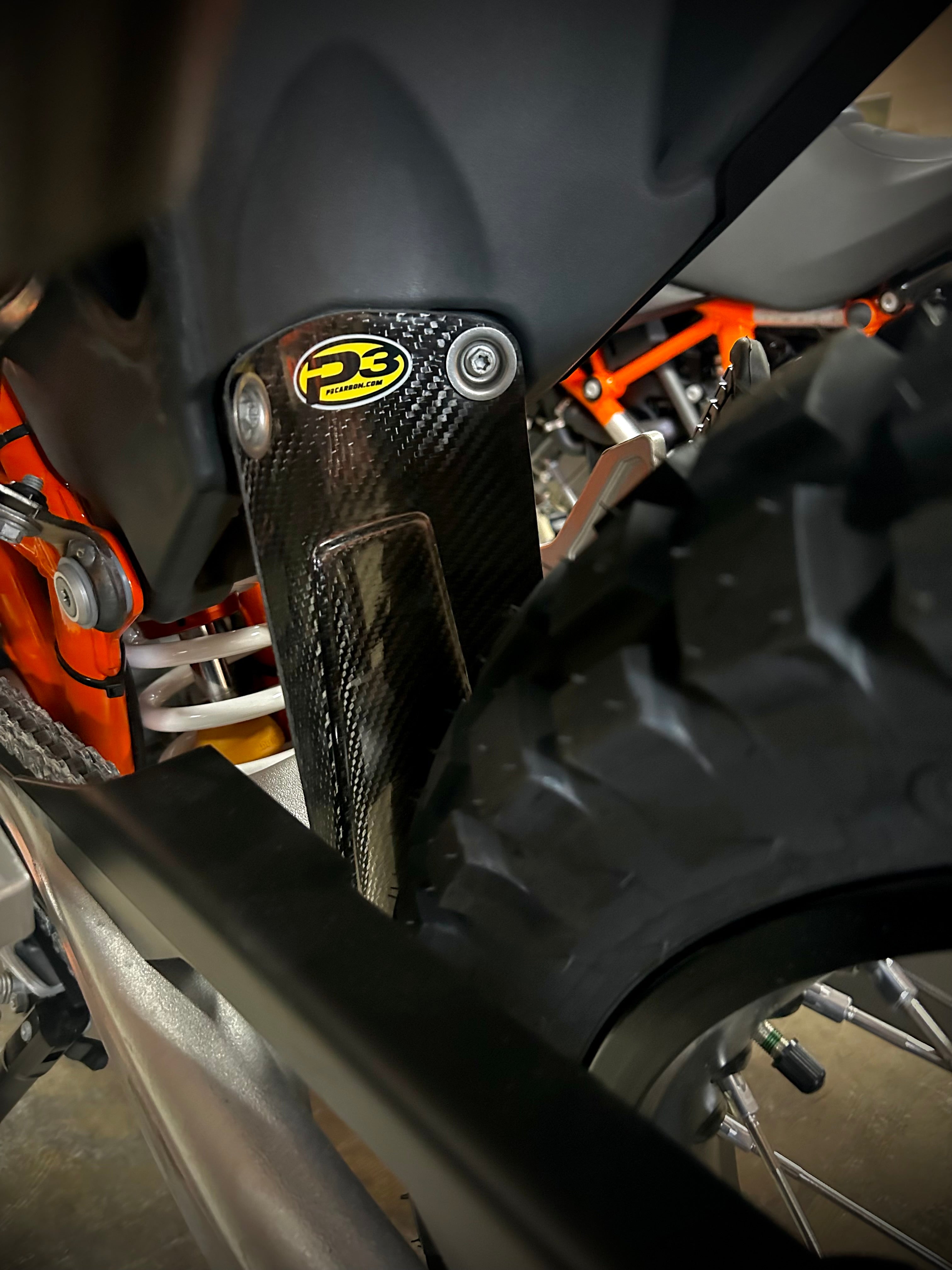 P3 Carbon Mud Flap & Shock Guard | KTM/HUSQ/GasGas 690-700-701 | 2016 - 2025 Models (See Fitment Tab)