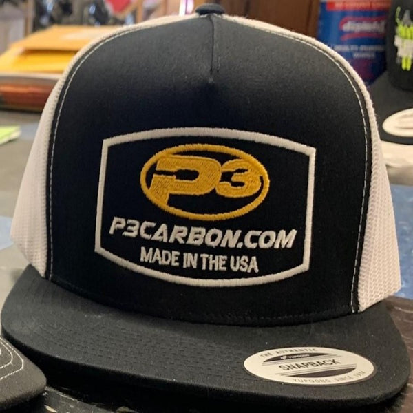 P3 Carbon Flat Bill Hat | Benefits Ride To Fight Suicide (If Not Hip Enough Get a "Regular" Trucker Hat-Product 85024)